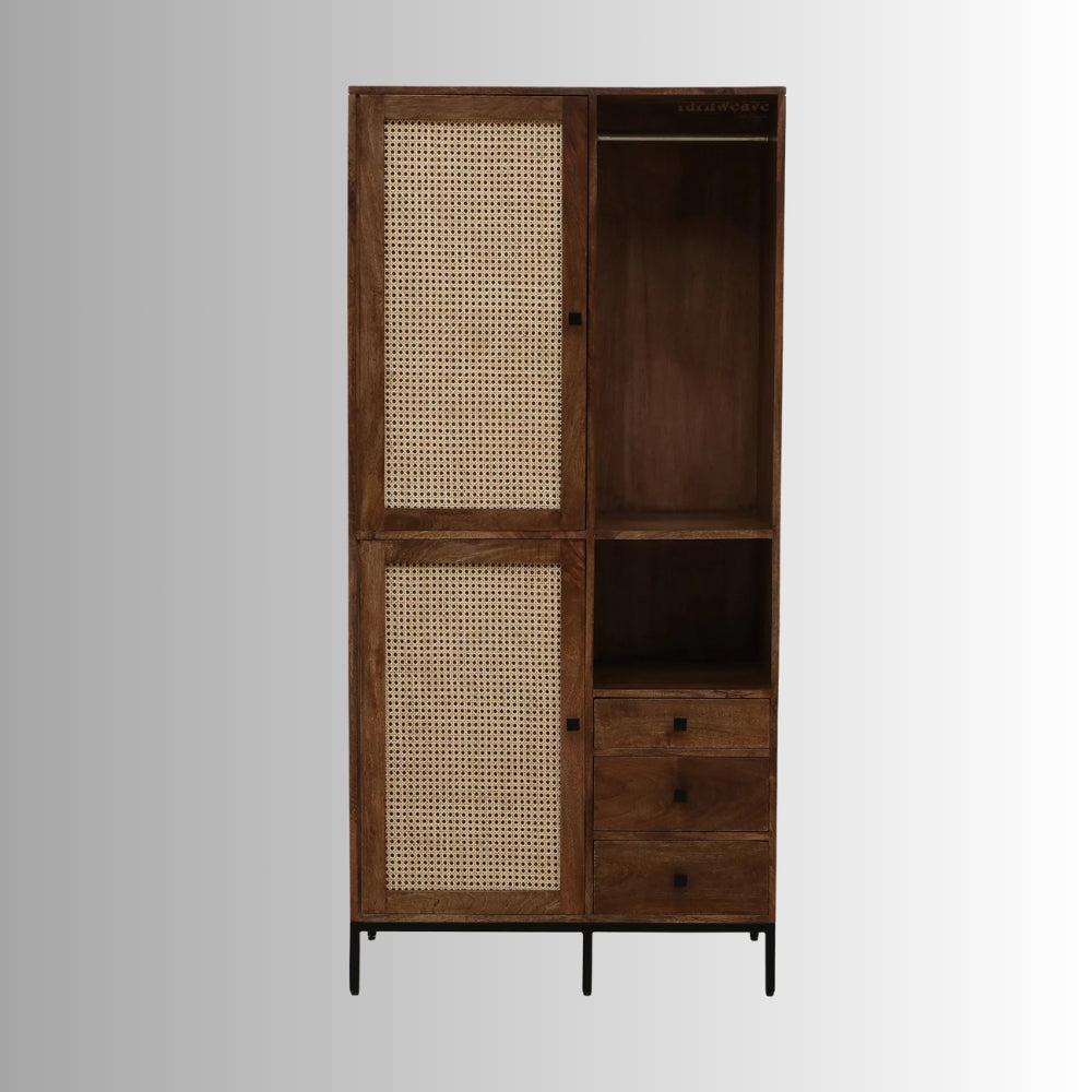 Kunte Wooden Storage Wardrobe with Drawers (Walnut)