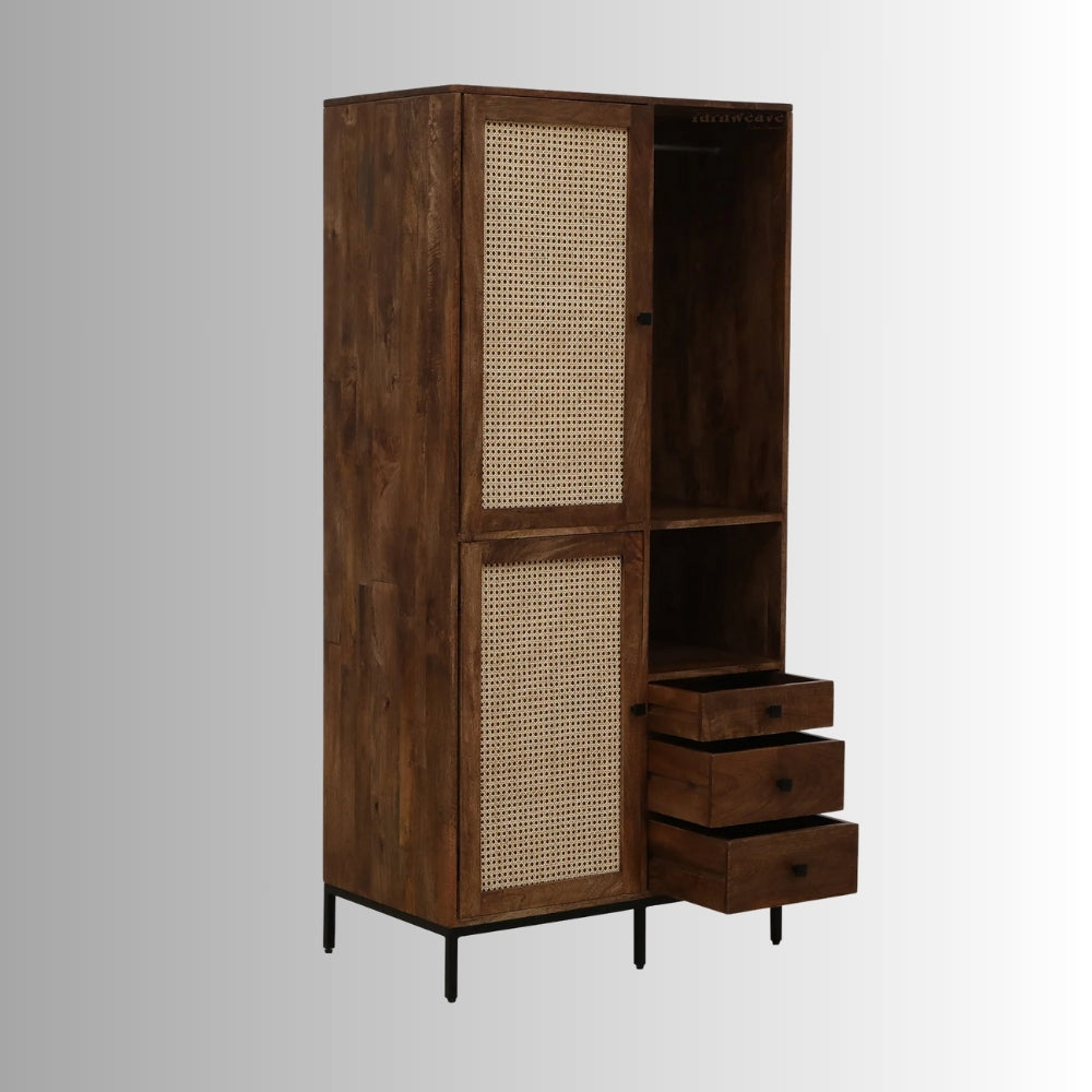 Kunte Wooden Storage Wardrobe with Drawers (Walnut)