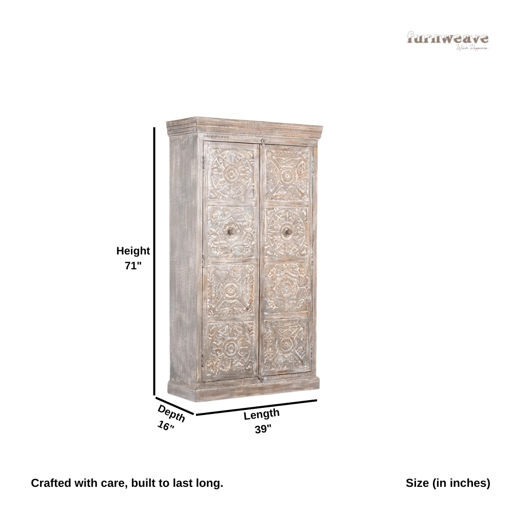 Kruke Wooden Storage Almirah (Grey Distress)