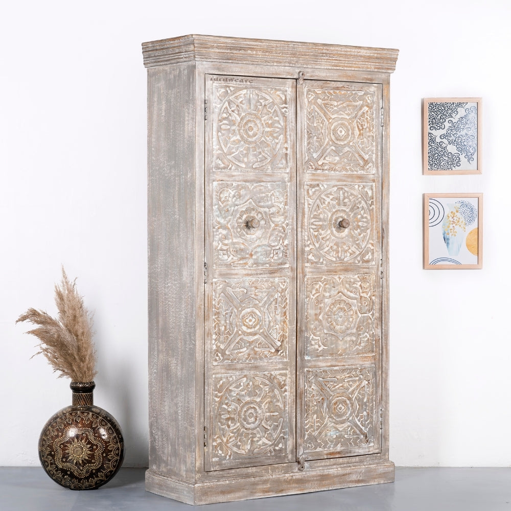 Kruke Wooden Storage Almirah (Grey Distress)