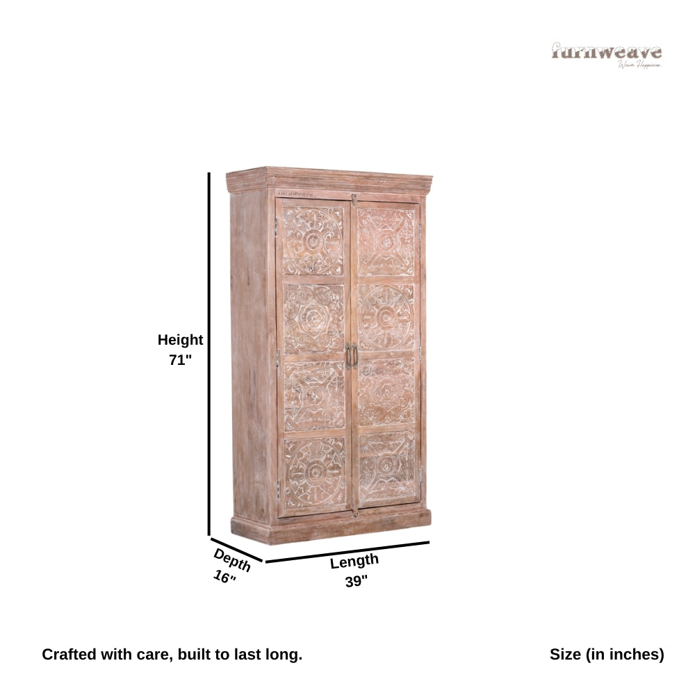 Kruke Wooden Storage Almirah (Sand Brown Distress)