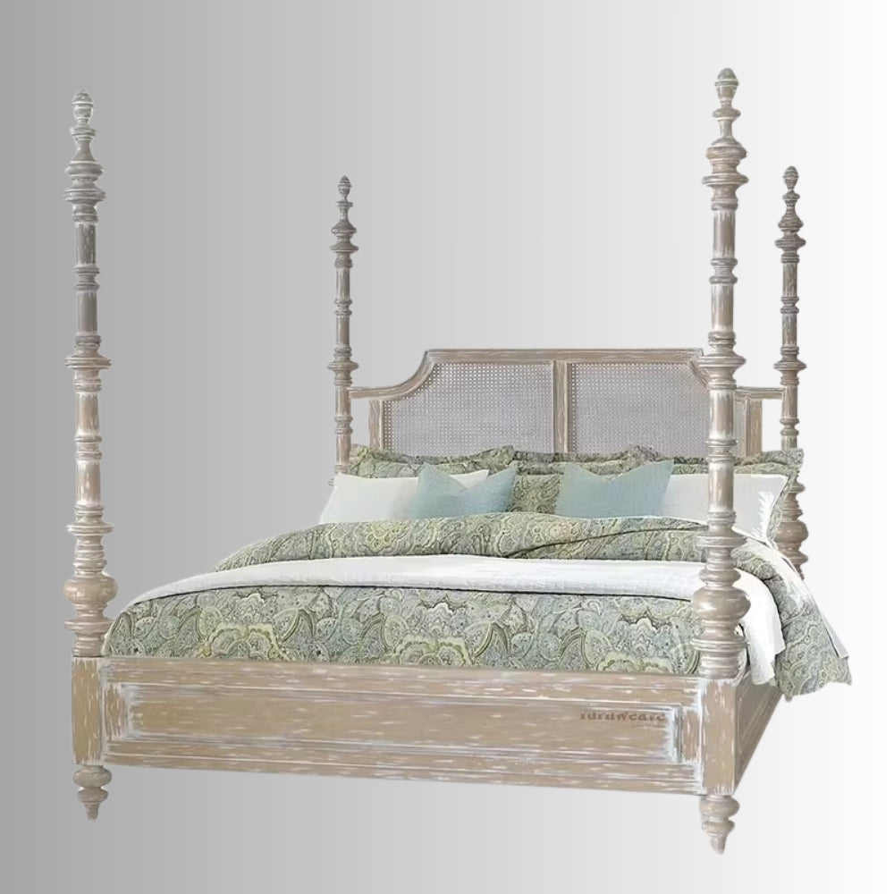 Utsav Rattan Poster Traditional Bed (Brown Distress)