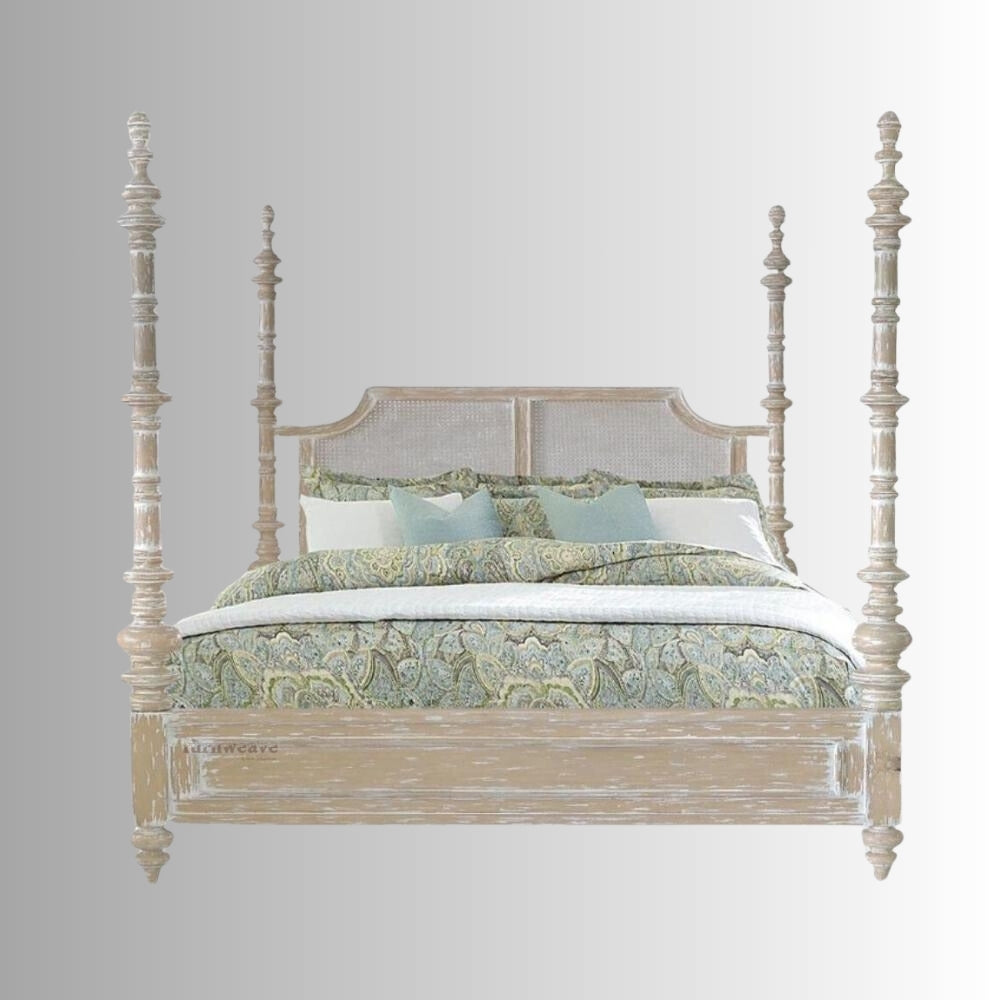 Utsav Rattan Poster Traditional Bed (Brown Distress)