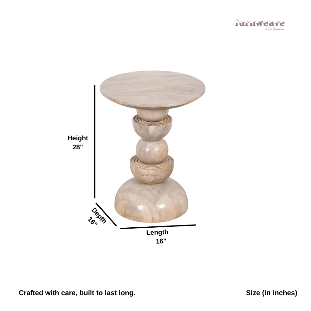 Karika Wooden Round Side Table (Cream Distress)