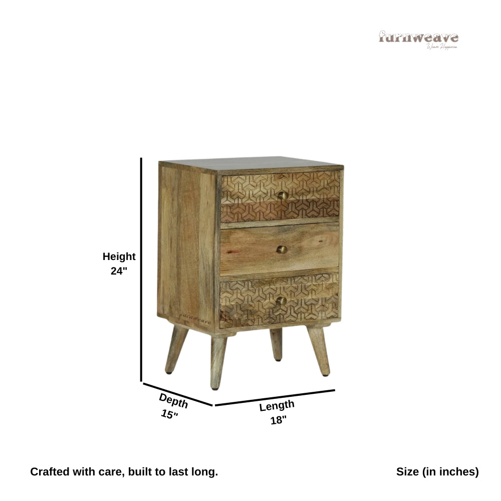 Hesi Wooden Carved Bedside Side Table (Natural)