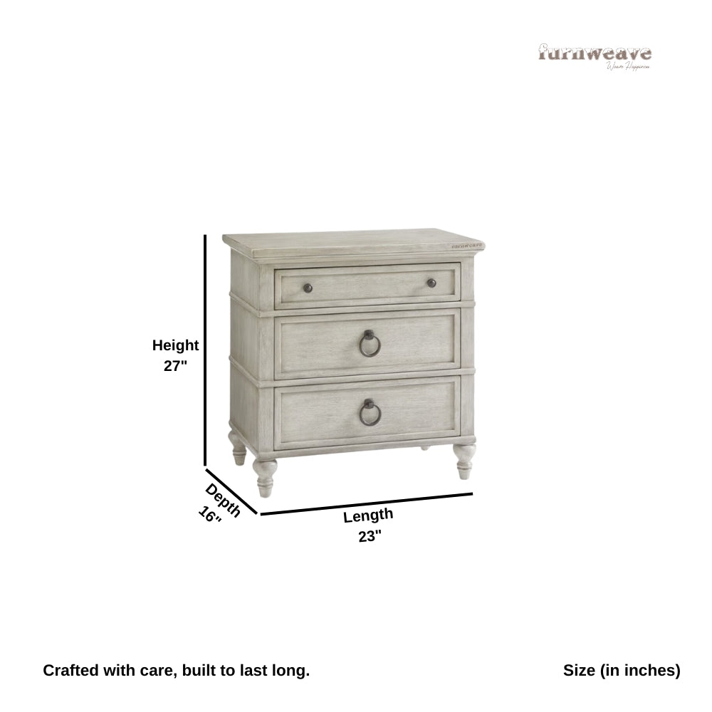 Leva Wooden Round Vintage Side Bedside (Off White)