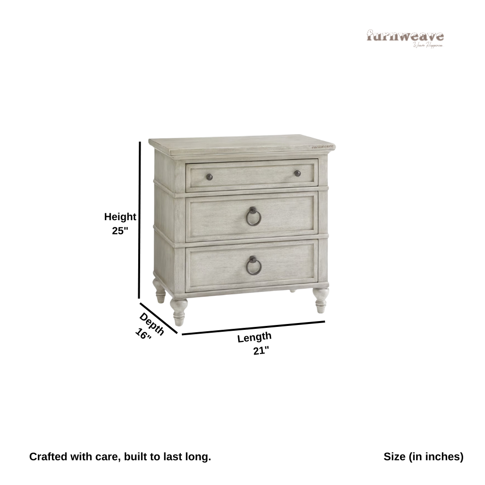 Leva Wooden Round Vintage Side Bedside (Off White)