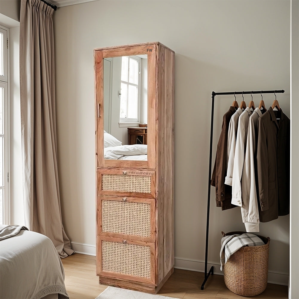 Tenas Wooden Rattan Dressing Table with Mirror (Natural)