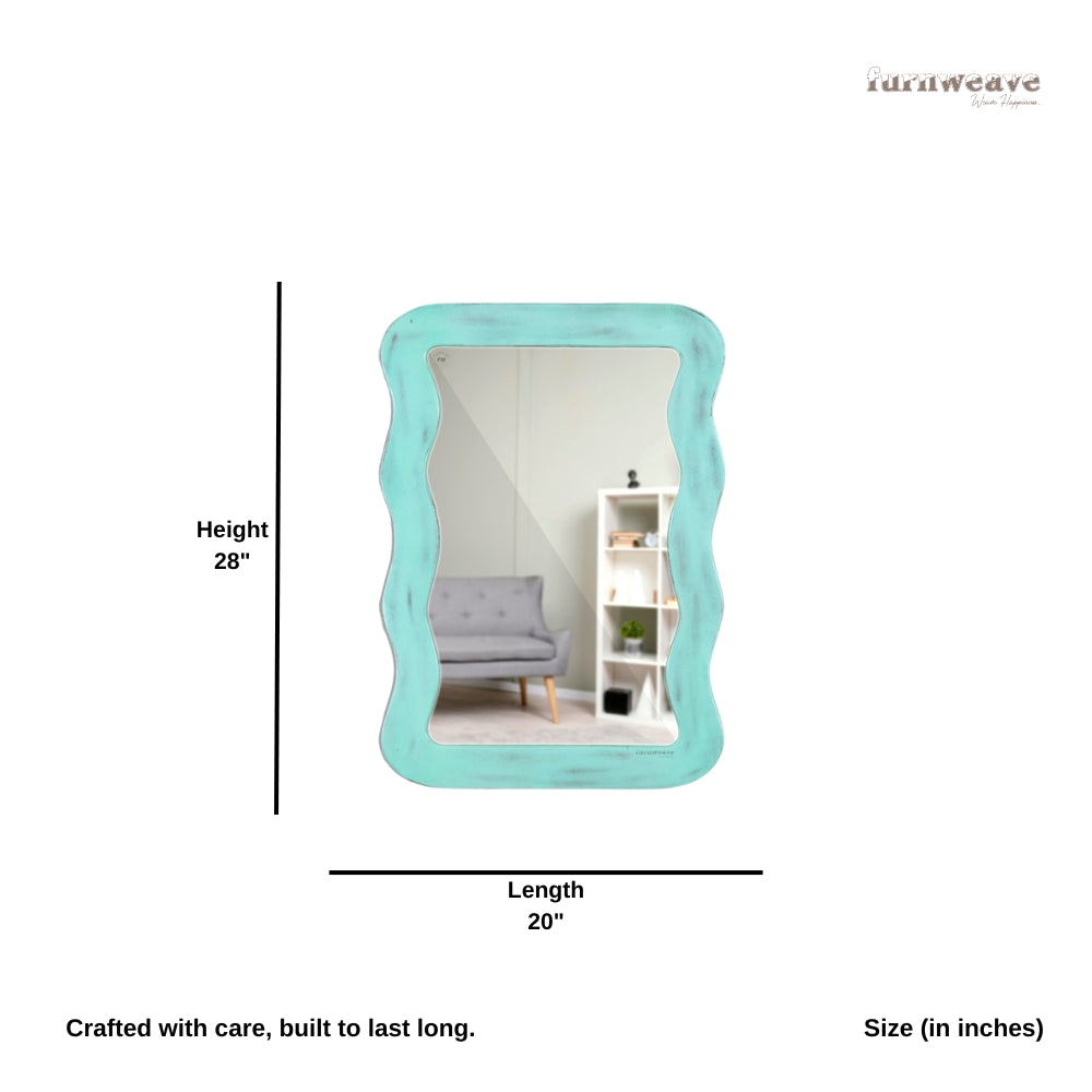 Jevar Wooden Premium Solid Wood Mirror Frame (Turqoise Distress)