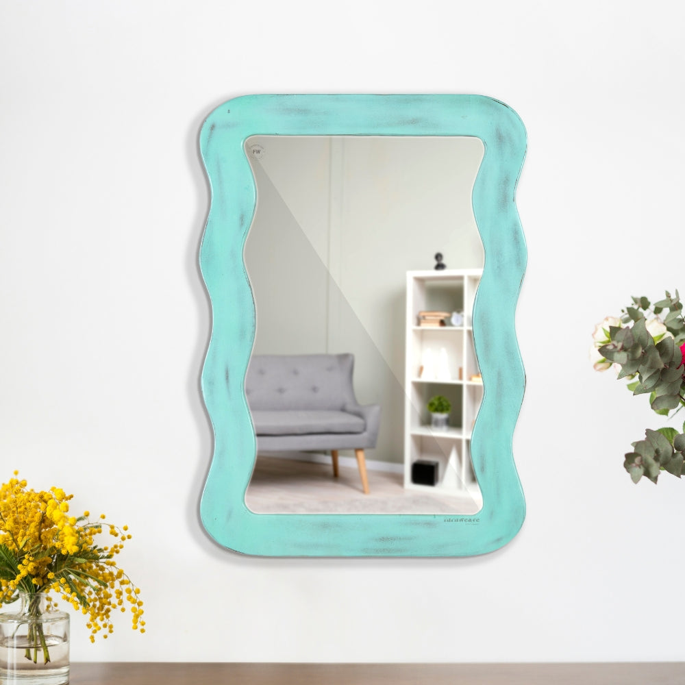 Jevar Wooden Premium Solid Wood Mirror Frame (Turqoise Distress)