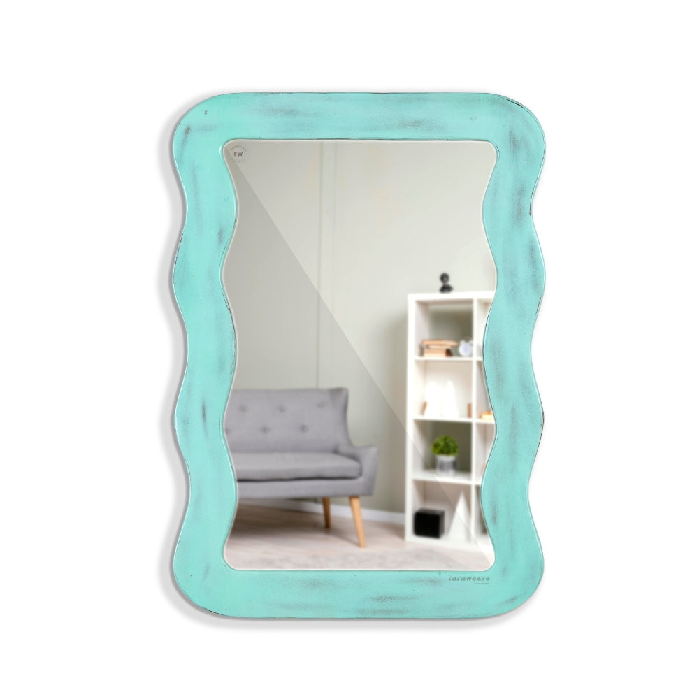 Jevar Wooden Premium Solid Wood Mirror Frame (Turqoise Distress)
