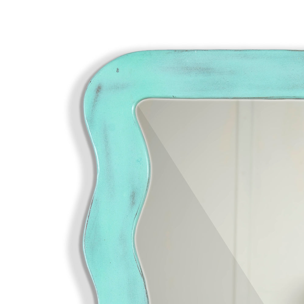 Jevar Wooden Premium Solid Wood Mirror Frame (Turqoise Distress)