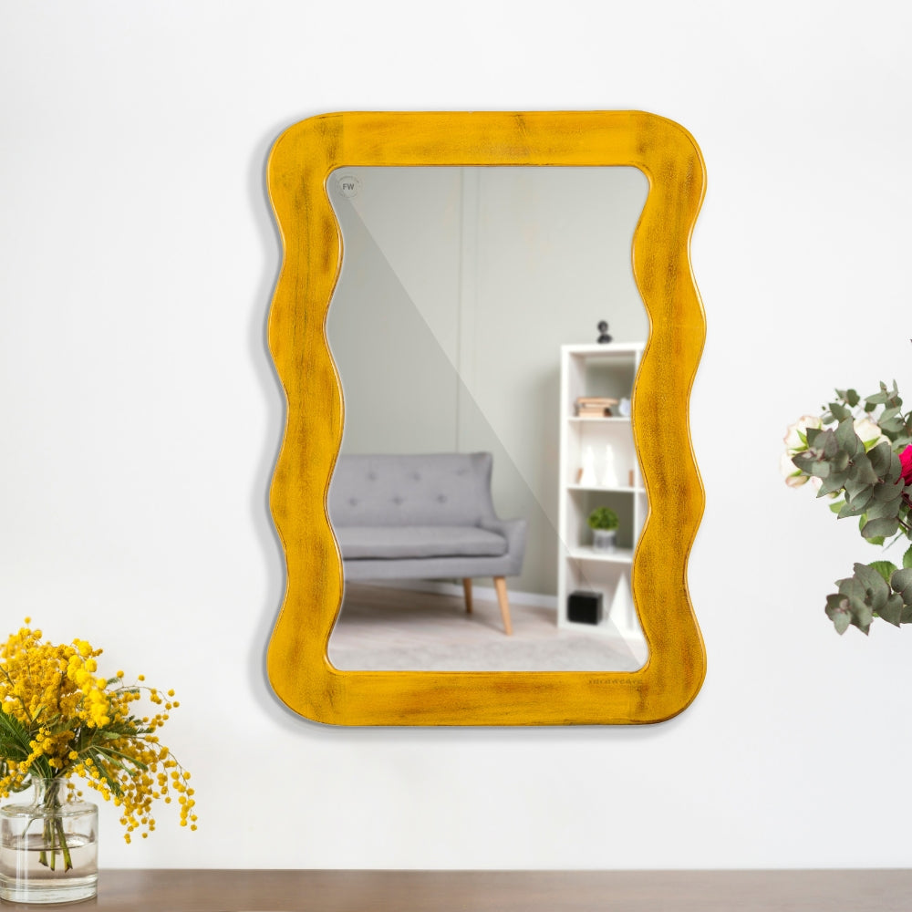 Jevar Wooden Premium Solid Wood Mirror Frame (Yellow Distress)