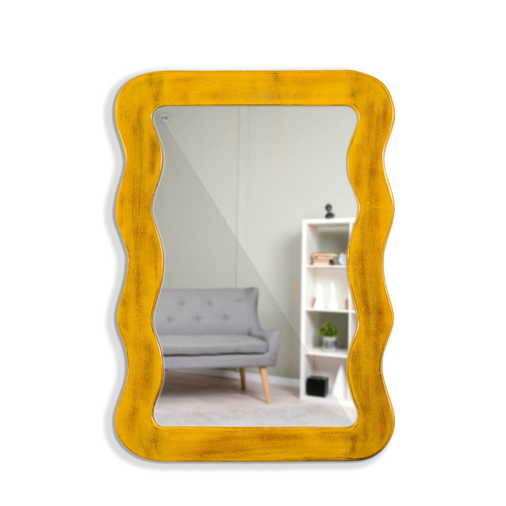 Jevar Wooden Premium Solid Wood Mirror Frame (Yellow Distress)
