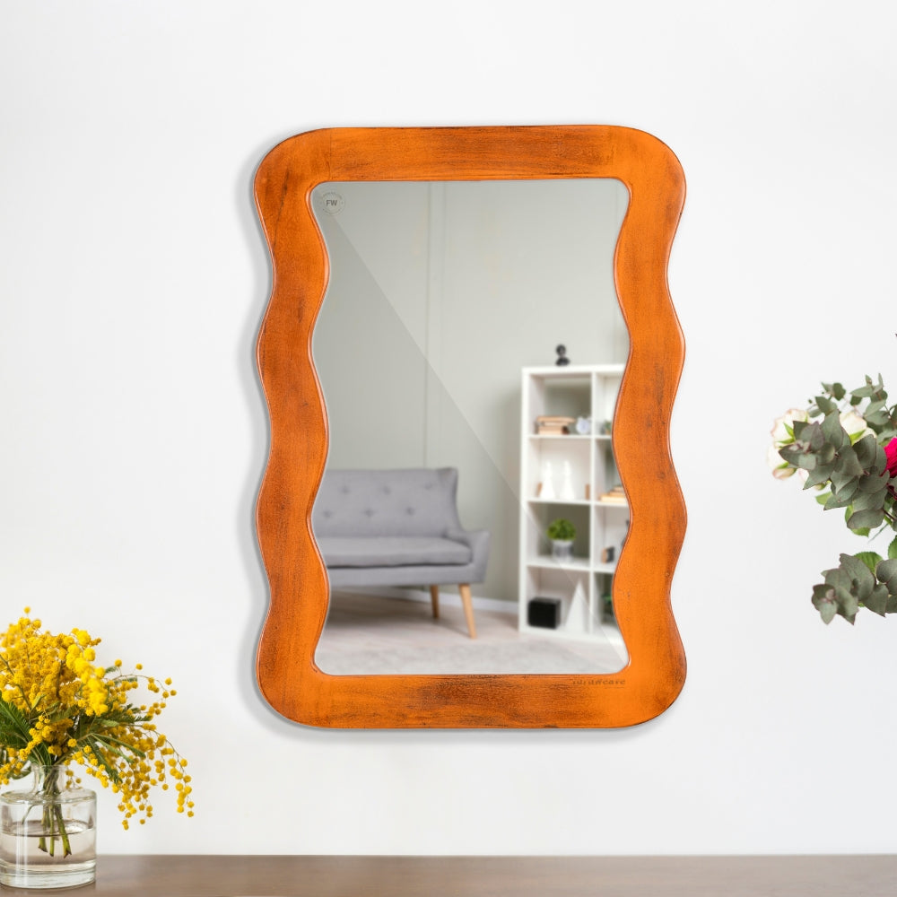 Jevar Wooden Premium Solid Wood Mirror Frame (Orange Distress)