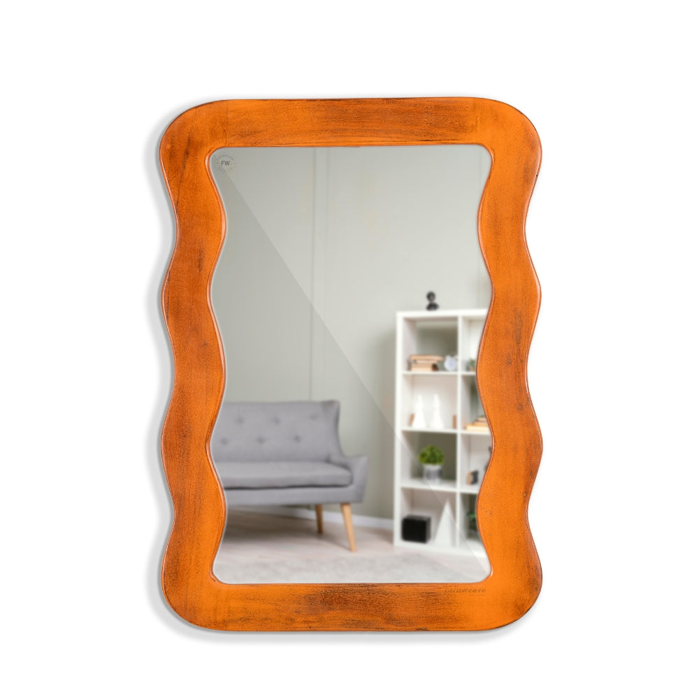 Jevar Wooden Premium Solid Wood Mirror Frame (Orange Distress)