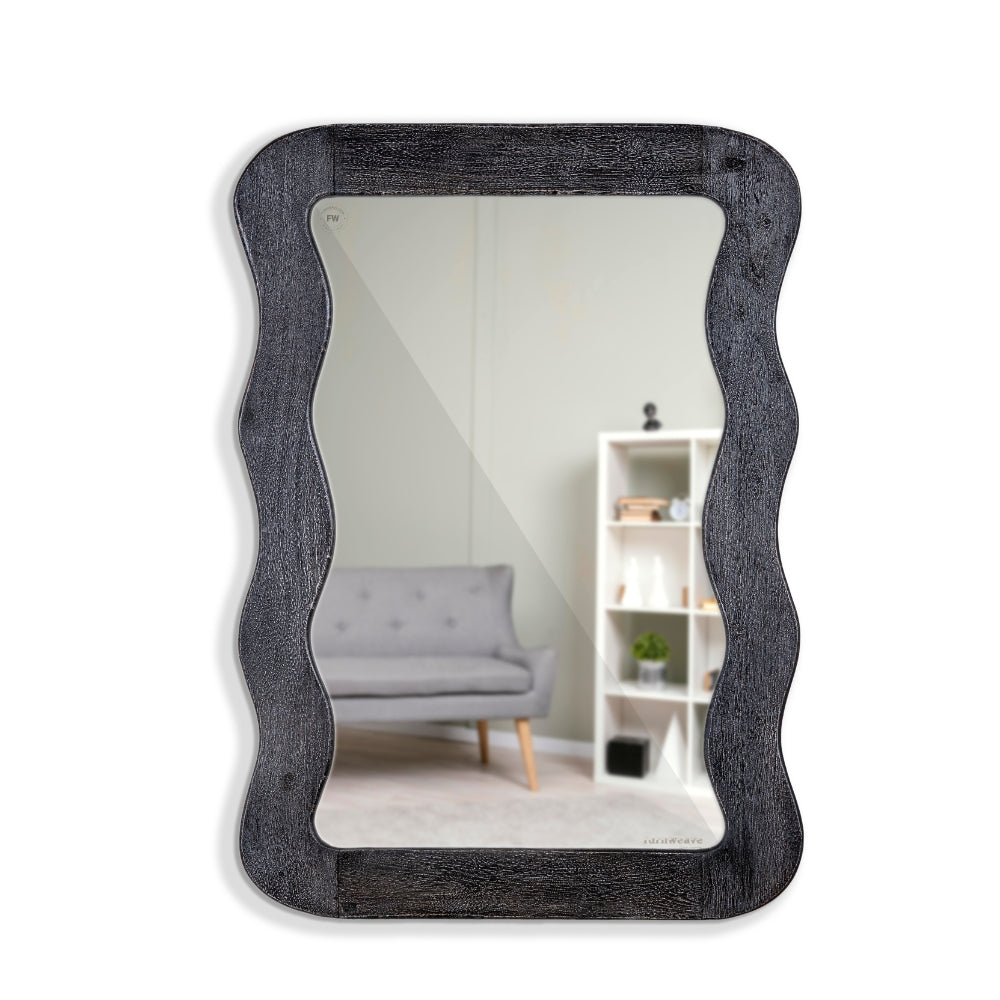 Jevar Wooden Premium Solid Wood Mirror Frame (Black Texture)
