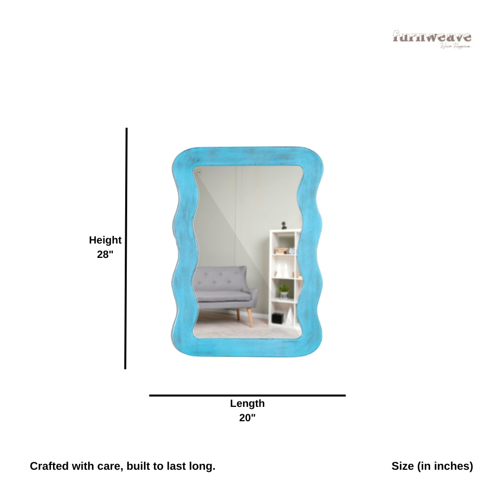 Jevar Wooden Premium Solid Wood Mirror Frame (Blue Distress)