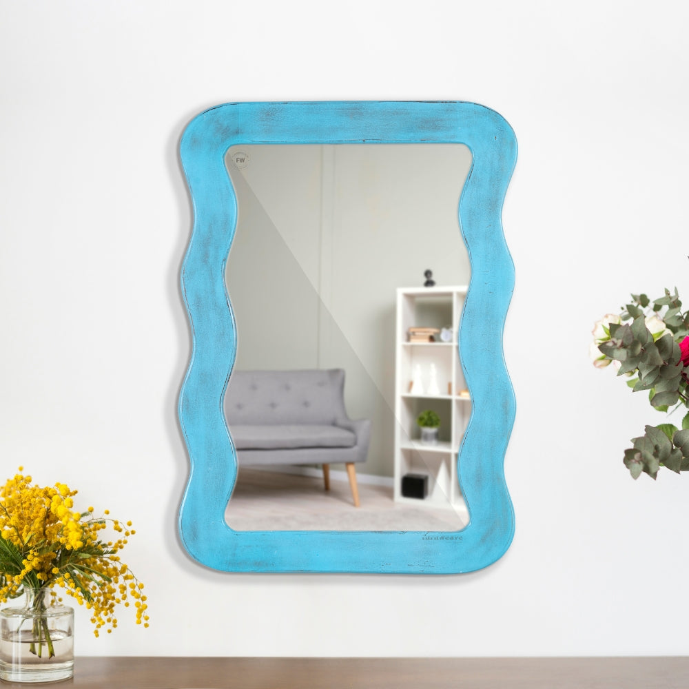 Jevar Wooden Premium Solid Wood Mirror Frame (Blue Distress)
