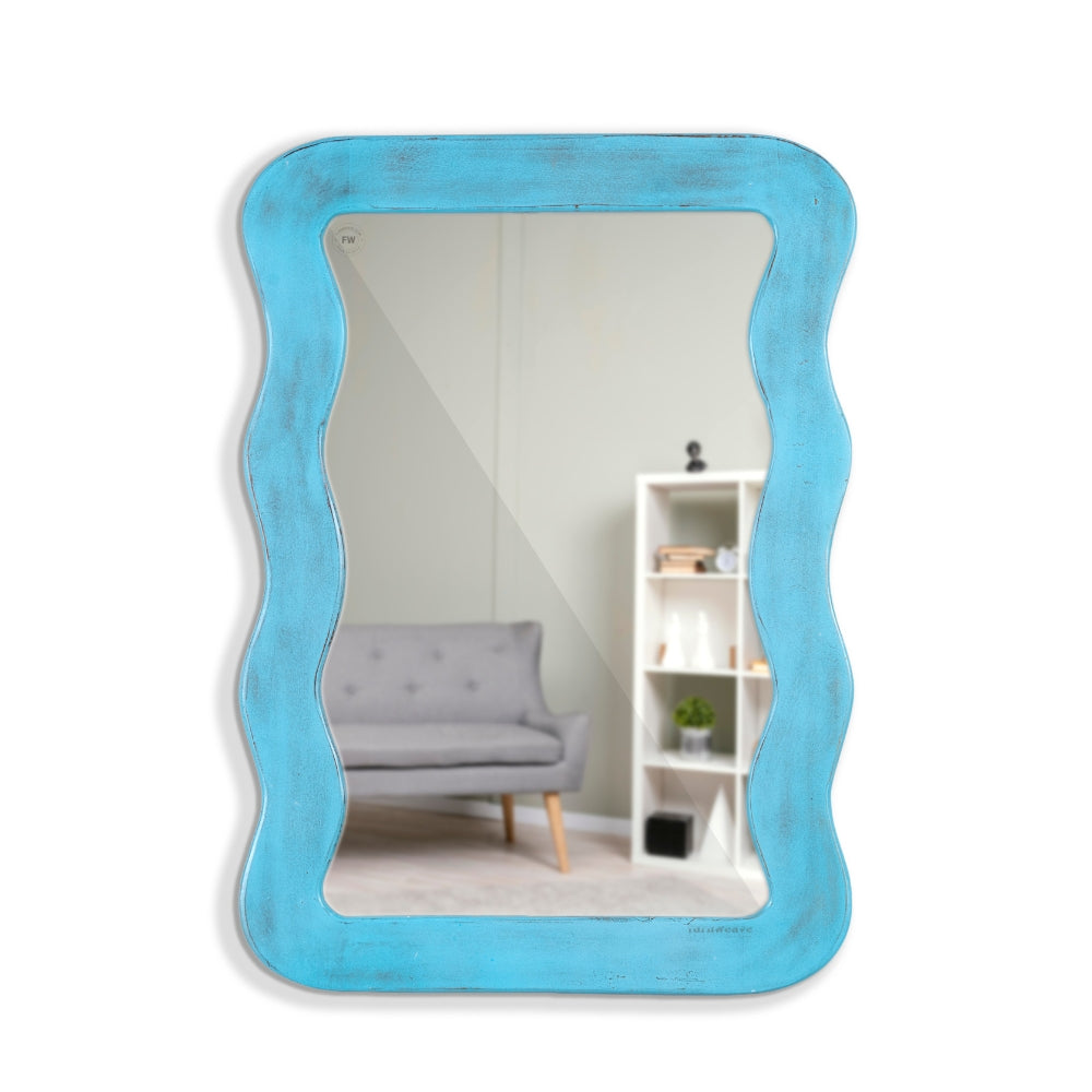 Jevar Wooden Premium Solid Wood Mirror Frame (Blue Distress)