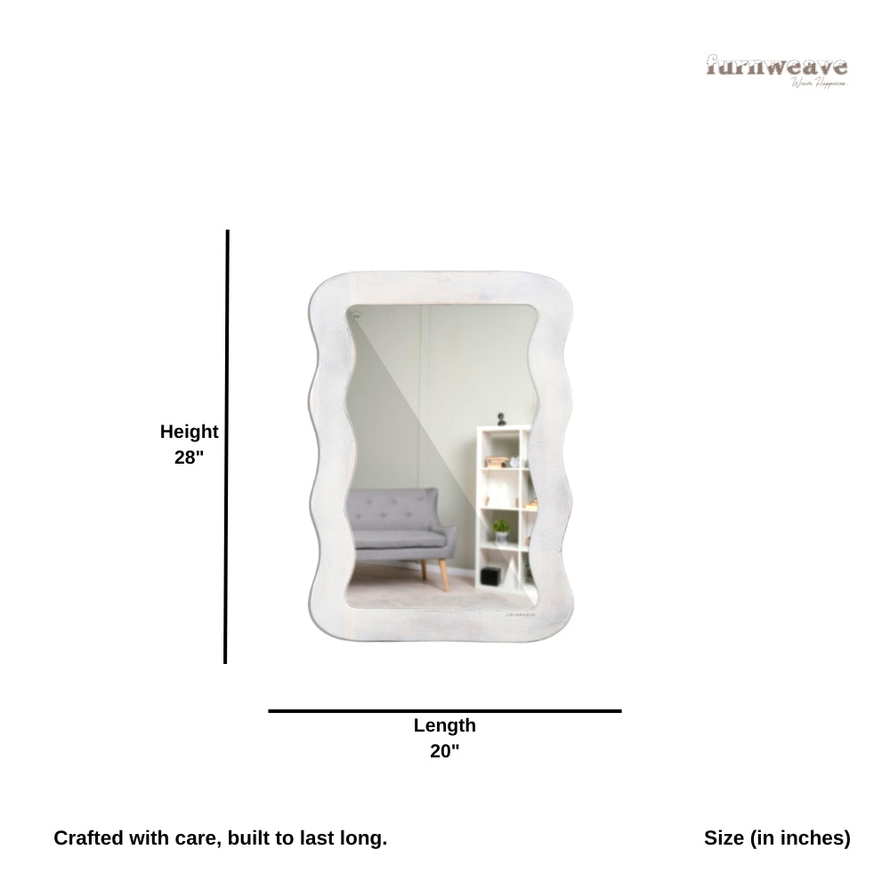 Jevar Wooden Premium Solid Wood Mirror Frame (White Antique)