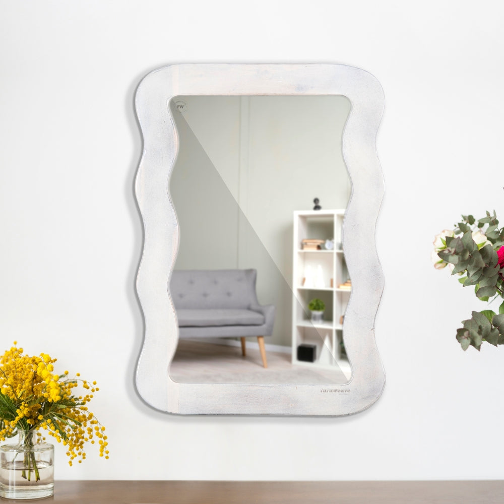 Jevar Wooden Premium Solid Wood Mirror Frame (White Antique)