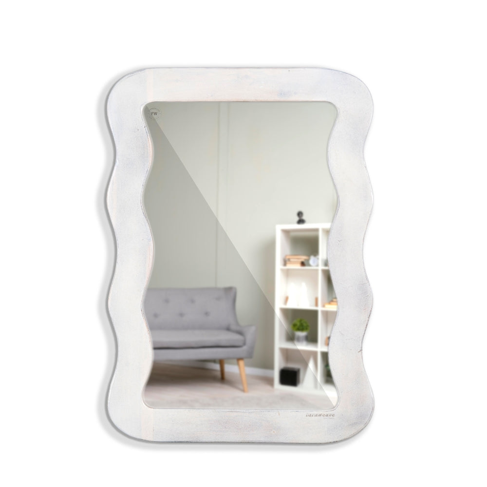 Jevar Wooden Premium Solid Wood Mirror Frame (White Antique)