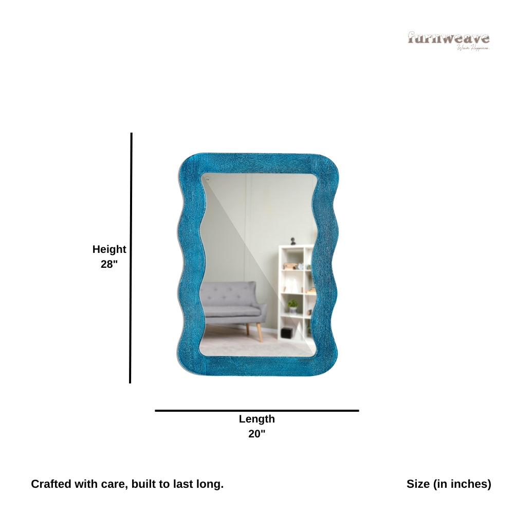 Jevar Wooden Premium Solid Wood Mirror Frame (Blue Texture)