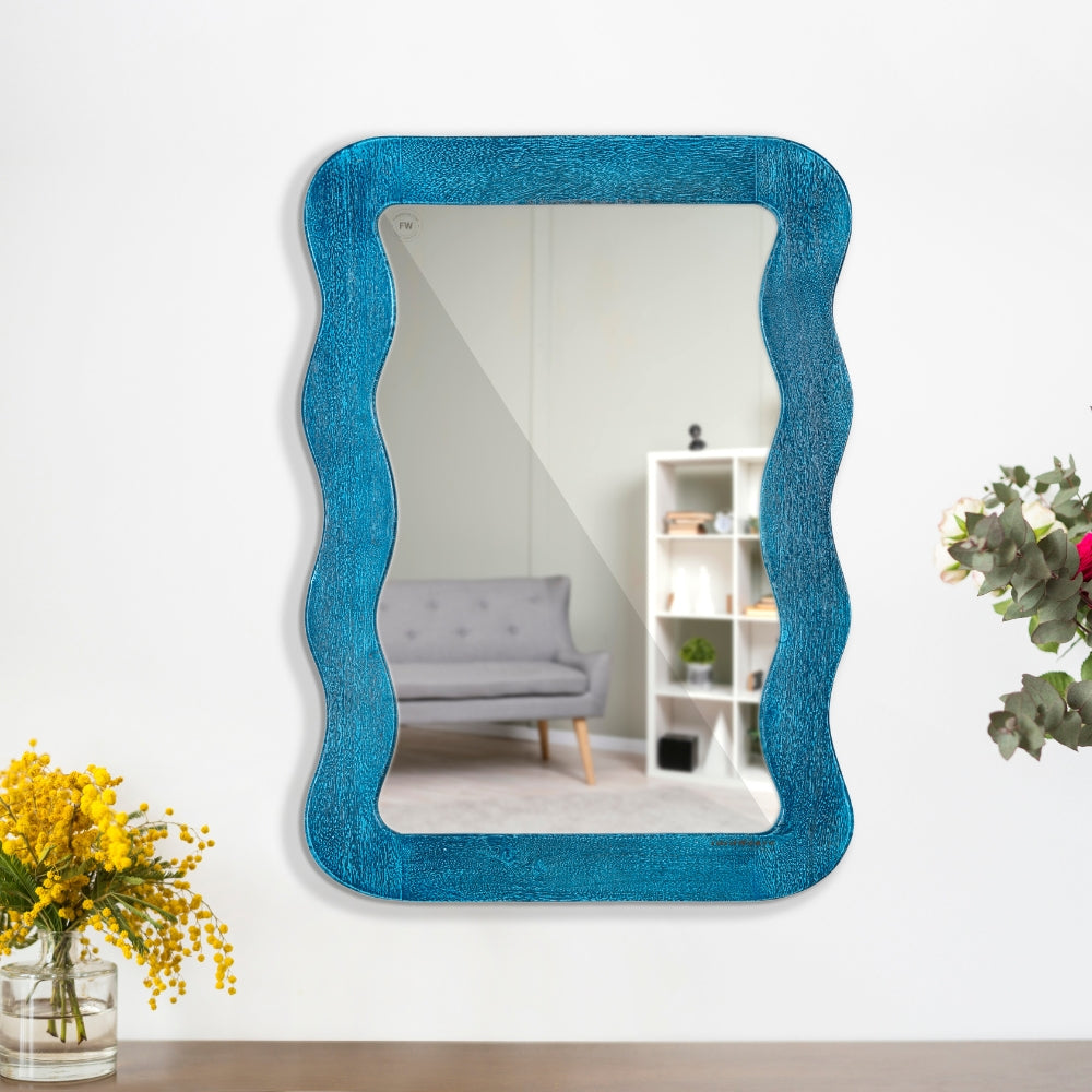 Jevar Wooden Premium Solid Wood Mirror Frame (Blue Texture)