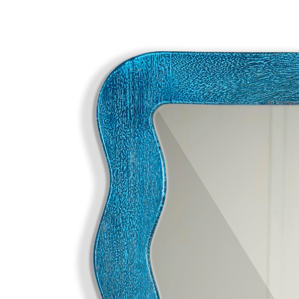 Jevar Wooden Premium Solid Wood Mirror Frame (Blue Texture)