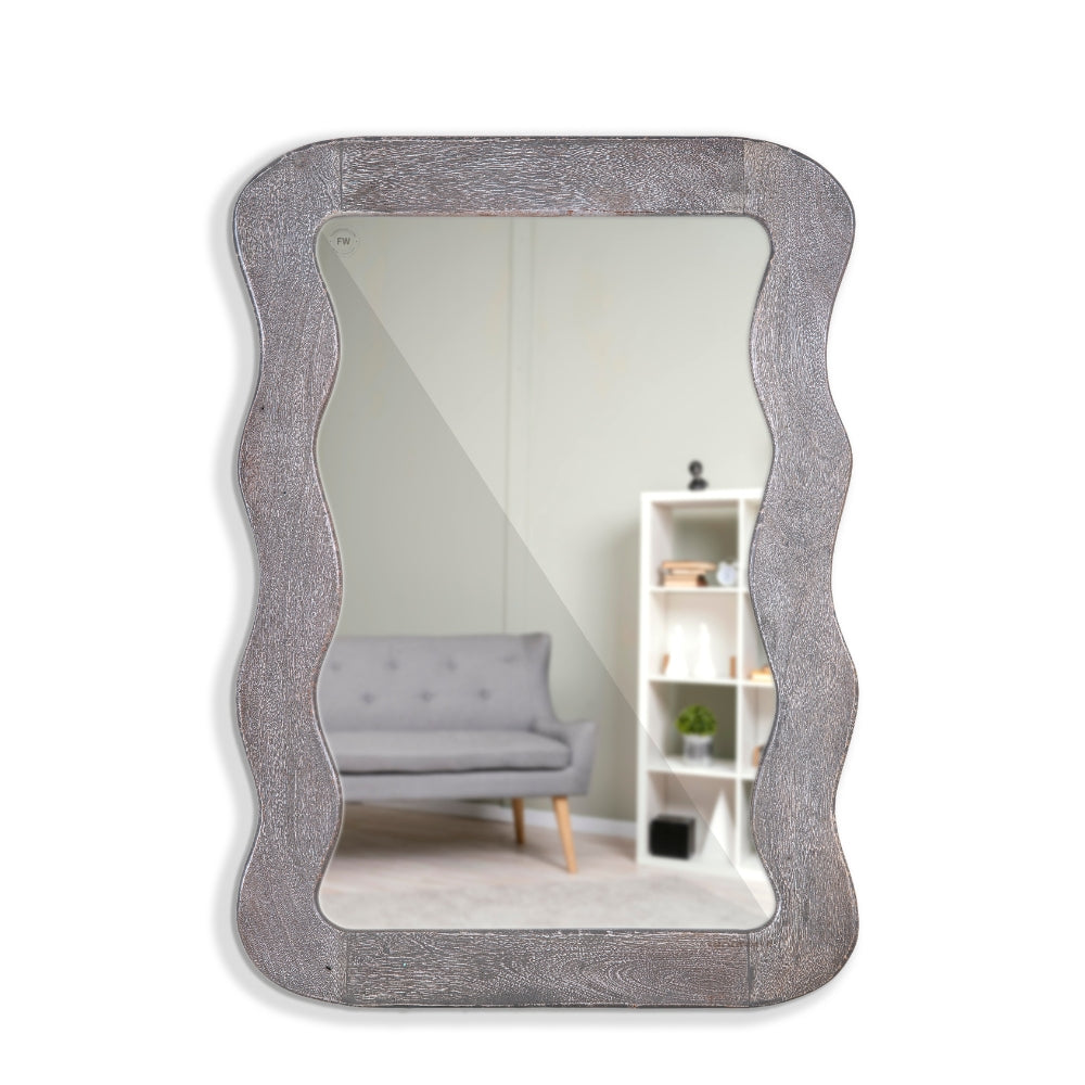 Jevar Wooden Premium Solid Wood Mirror Frame (Grey Texture)