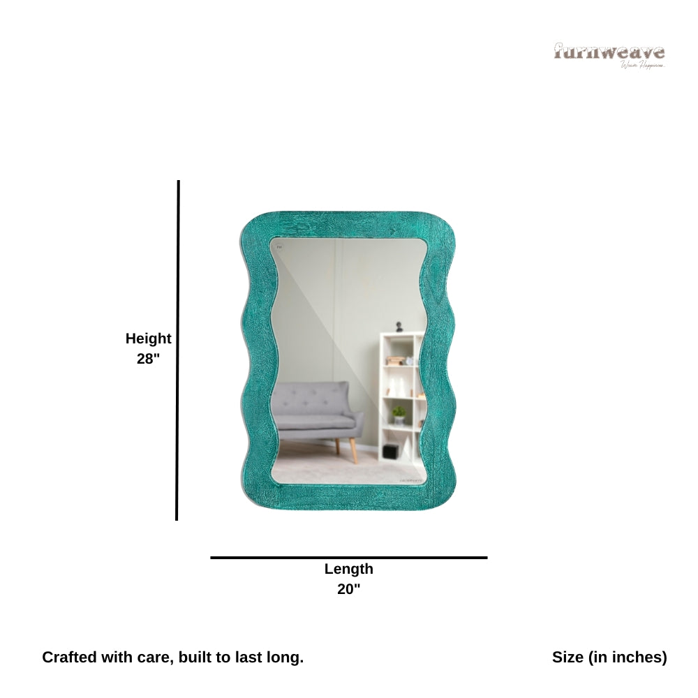 Jevar Wooden Premium Solid Wood Mirror Frame (Turquoise Texture)