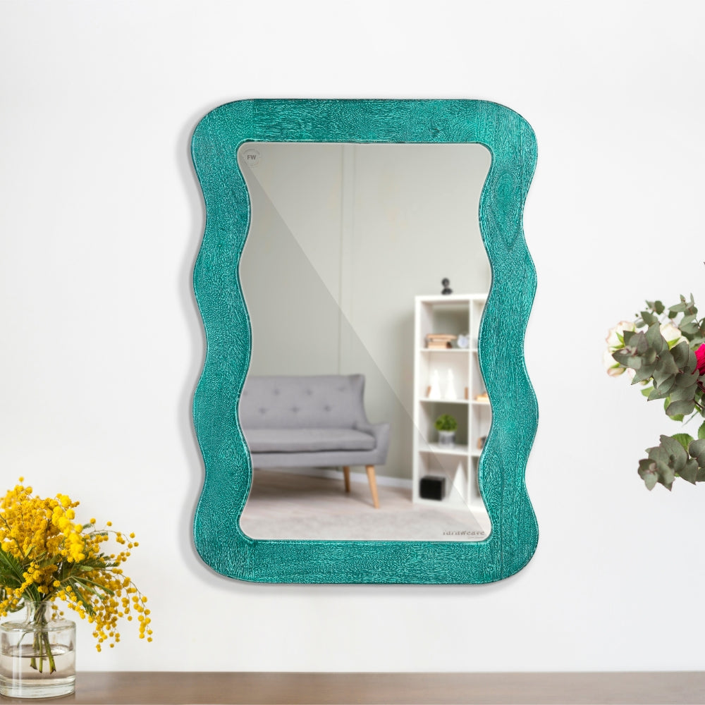 Jevar Wooden Premium Solid Wood Mirror Frame (Turquoise Texture)