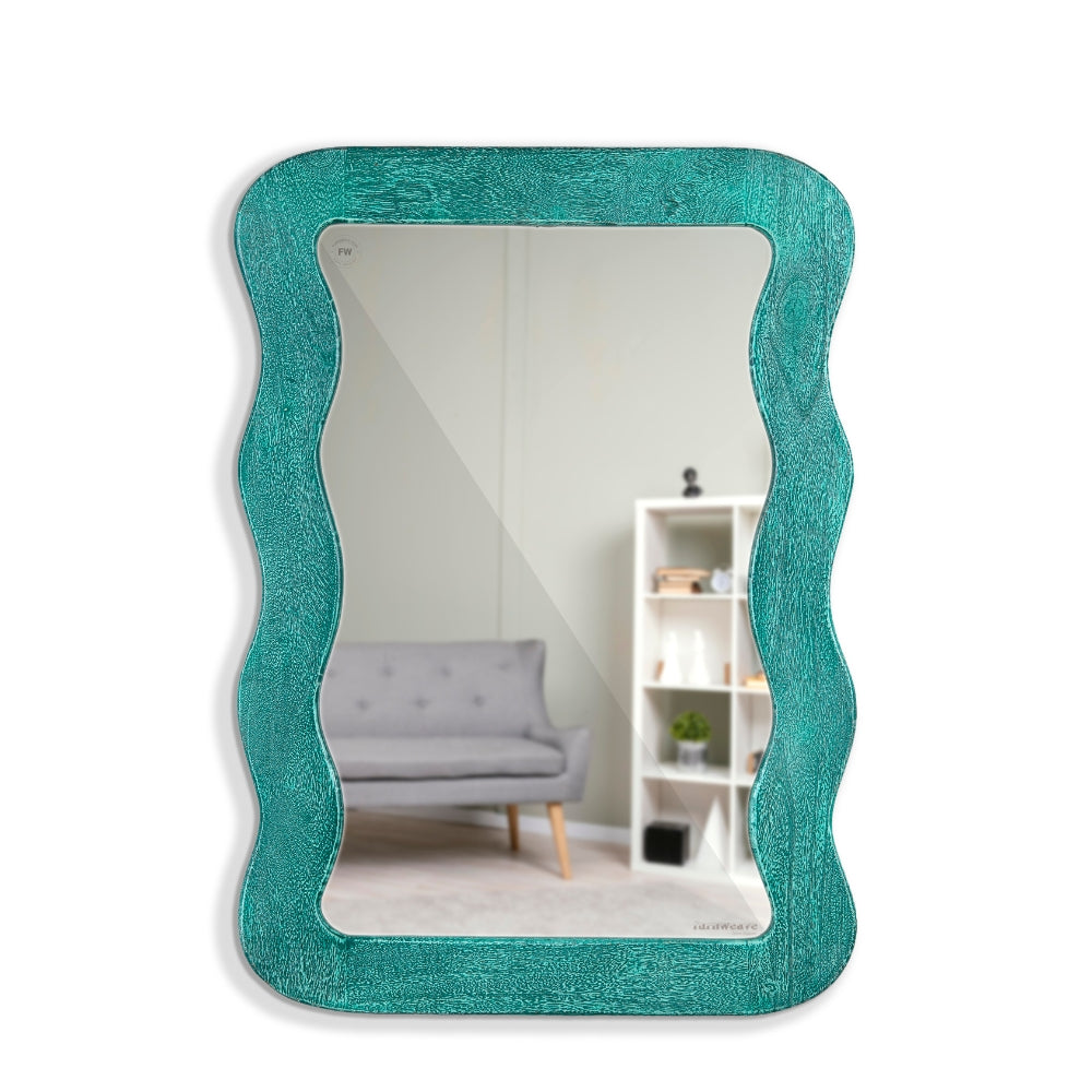 Jevar Wooden Premium Solid Wood Mirror Frame (Turquoise Texture)