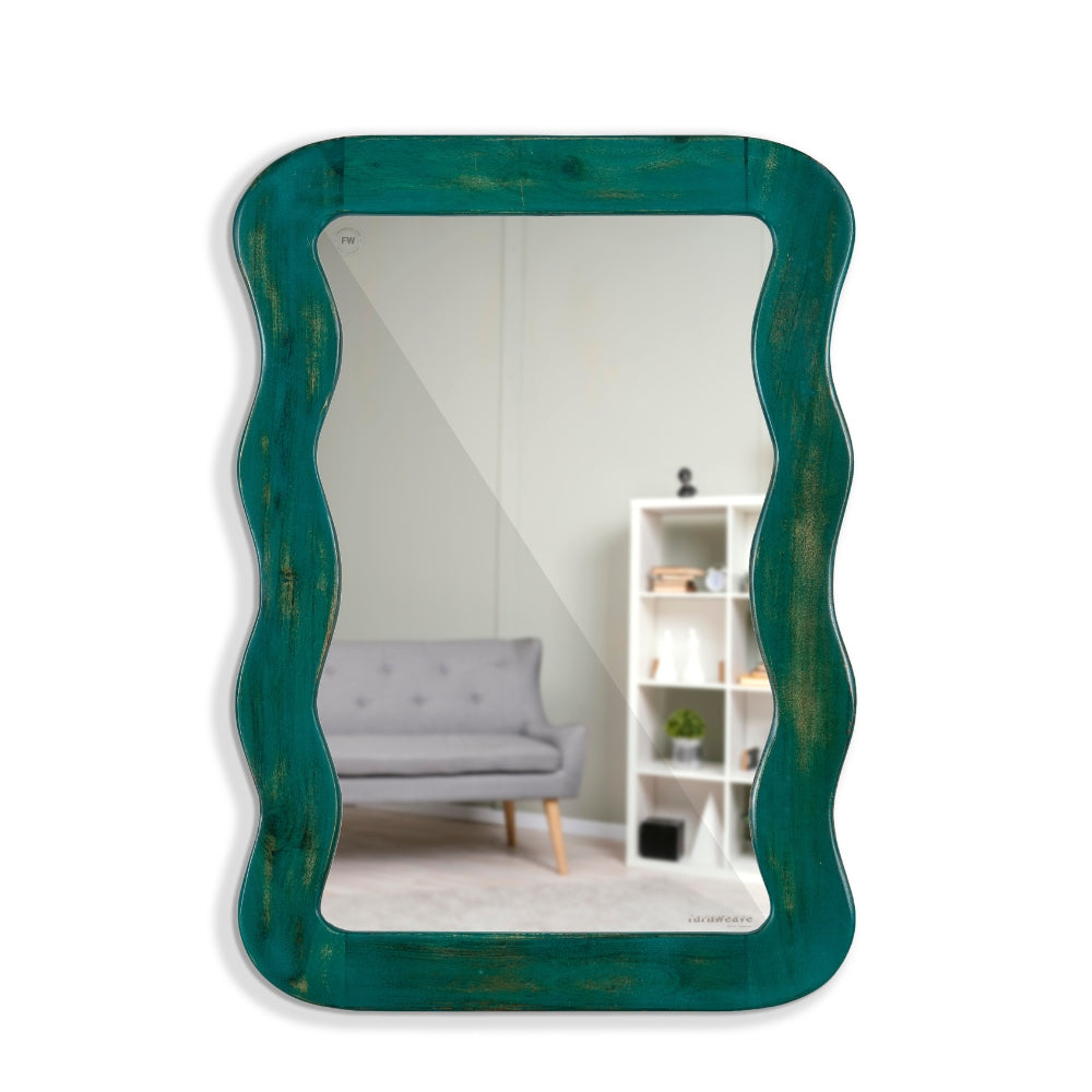 Jevar Wooden Premium Solid Wood Mirror Frame (Green Distress)