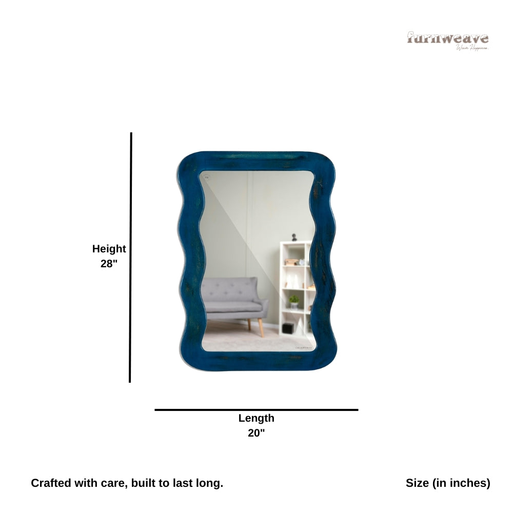 Jevar Wooden Premium Solid Wood Mirror Frame (Dark Blue Distress)