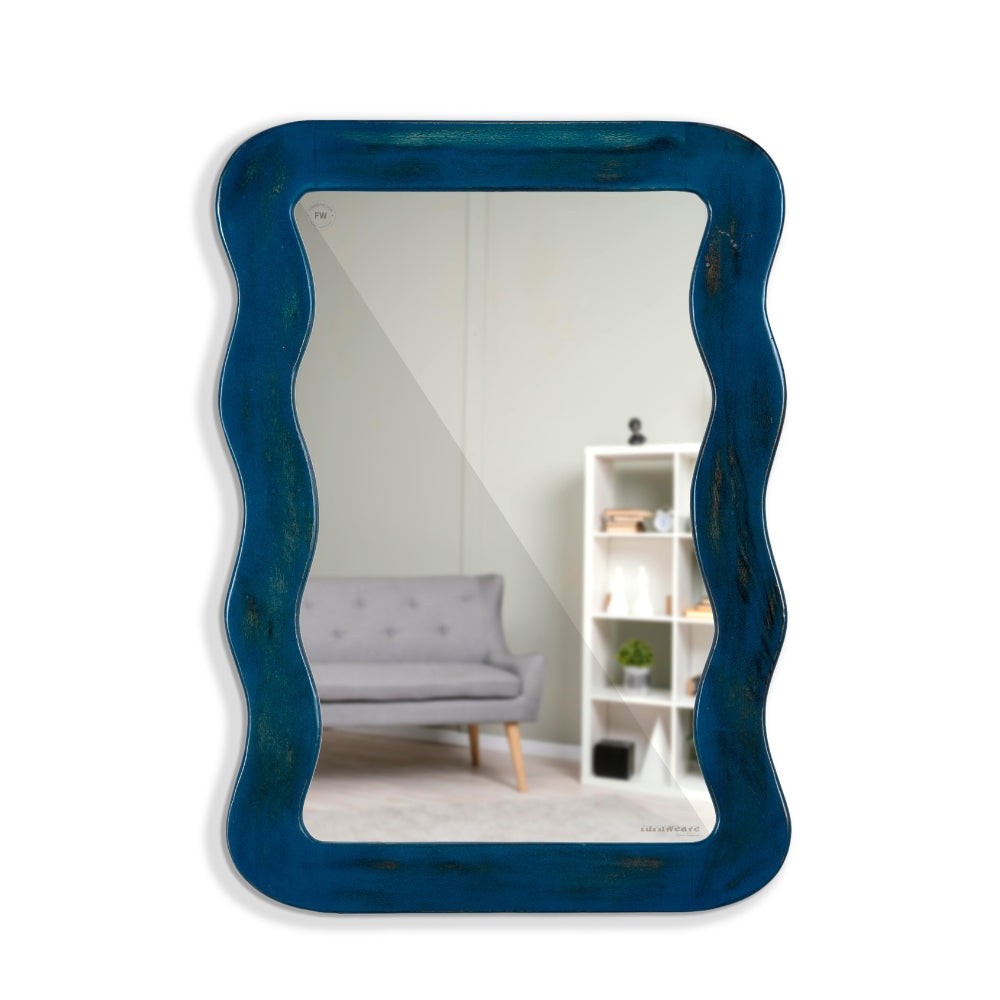 Jevar Wooden Premium Solid Wood Mirror Frame (Dark Blue Distress)