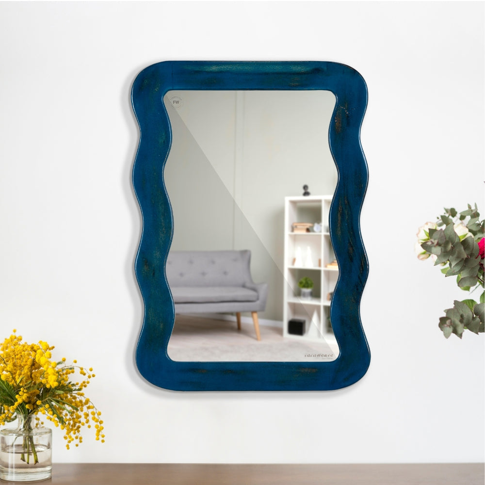 Jevar Wooden Premium Solid Wood Mirror Frame (Dark Blue Distress)