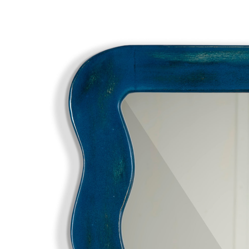 Jevar Wooden Premium Solid Wood Mirror Frame (Dark Blue Distress)