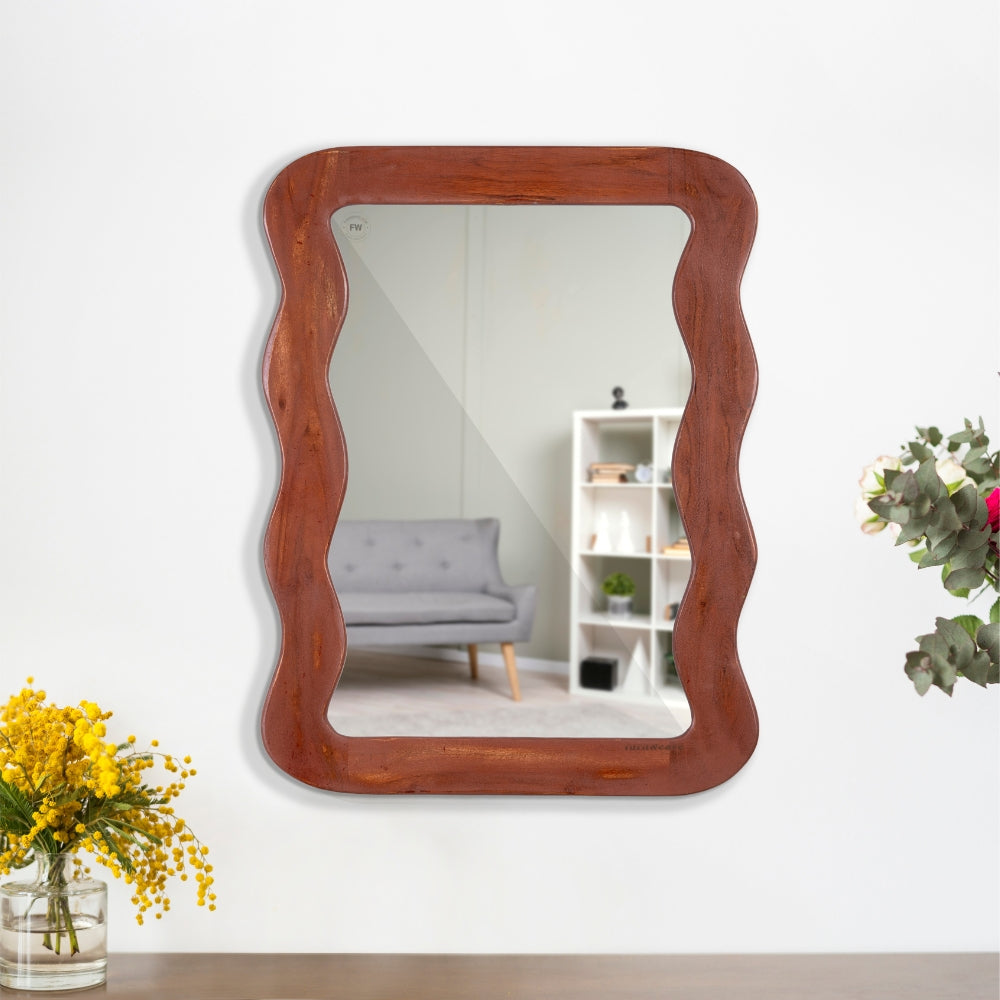 Jevar Wooden Premium Solid Wood Mirror Frame (Brown Distress)