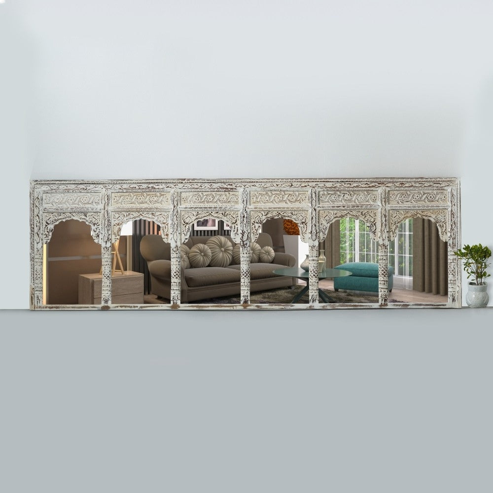 Jace Wooden Carved Antique Large Mirror Frame (White Distress)