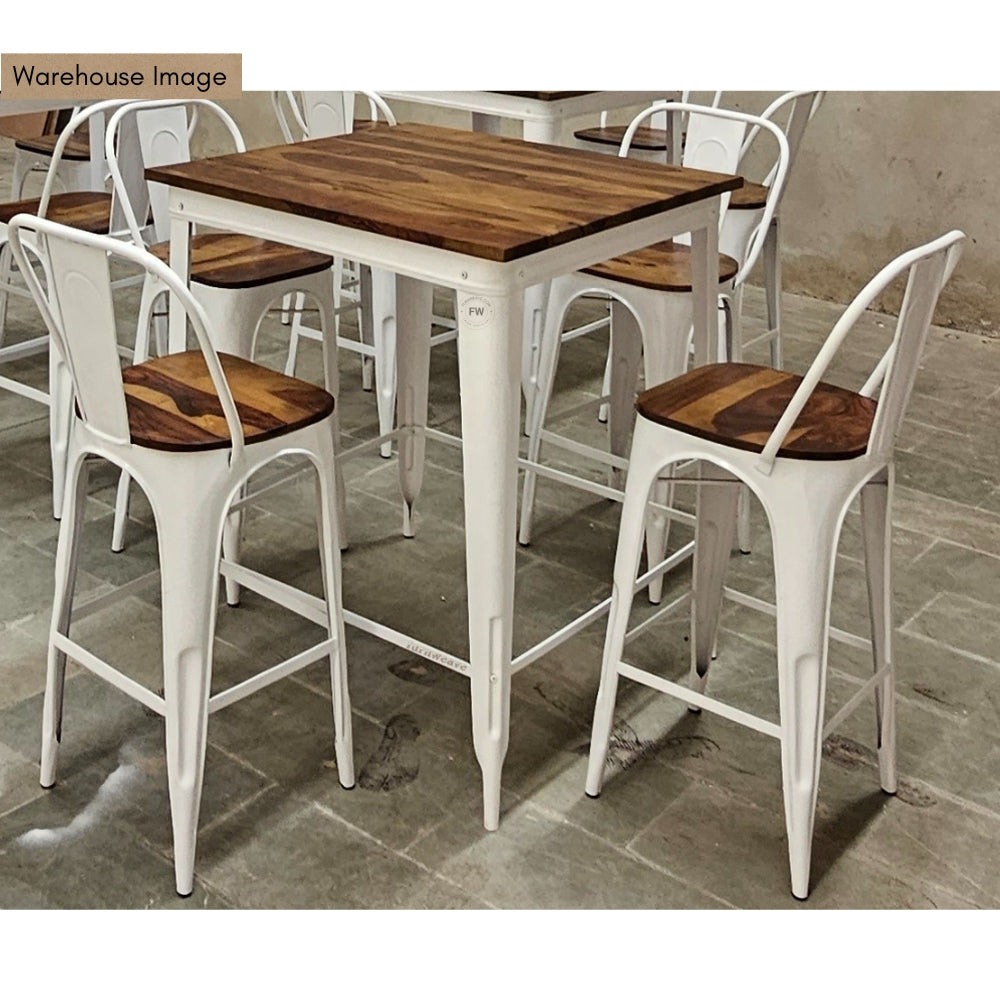 Avea Metal Bar Chair and Table Set (White Finish)