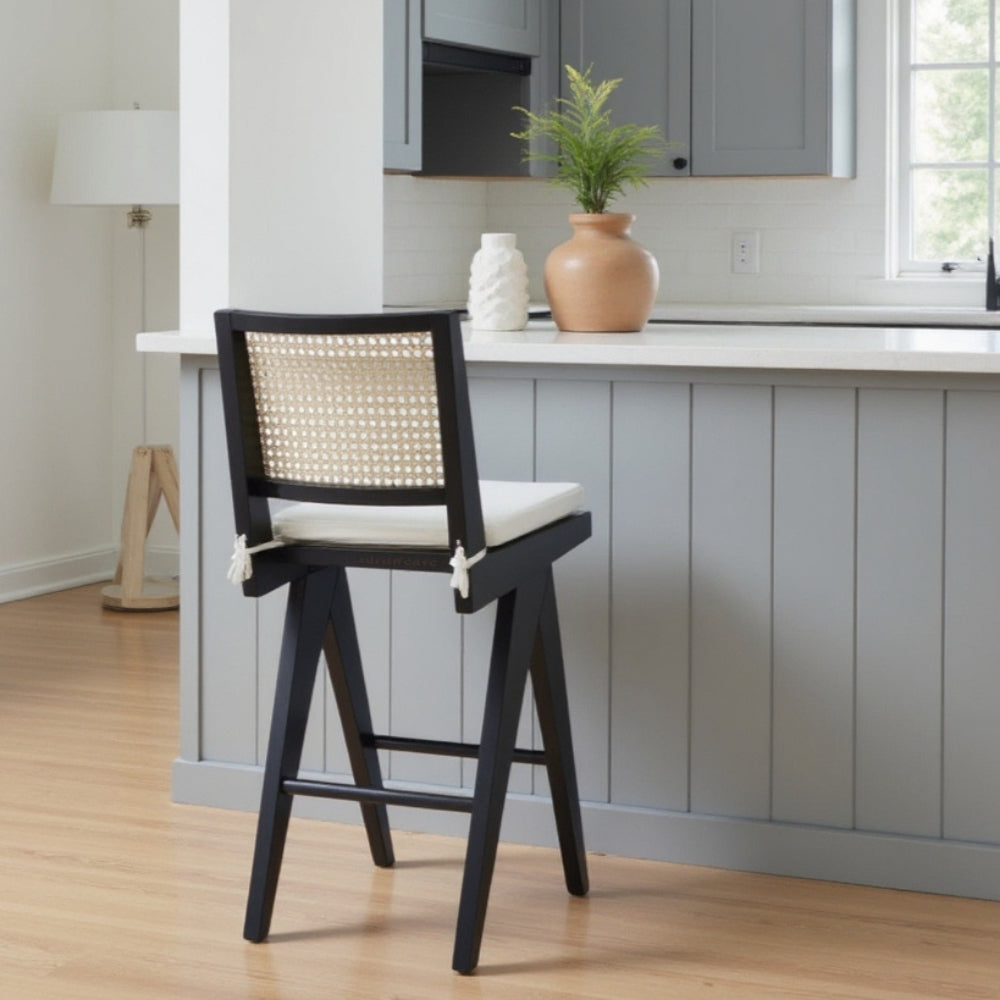 Yina Wooden Rattan Bar Chair (Black)