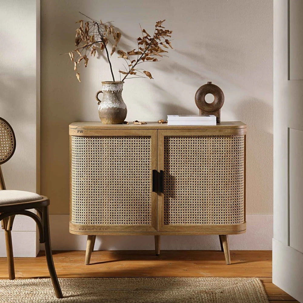 Dazel Wooden Rattan Cabinet (Light Walnut)