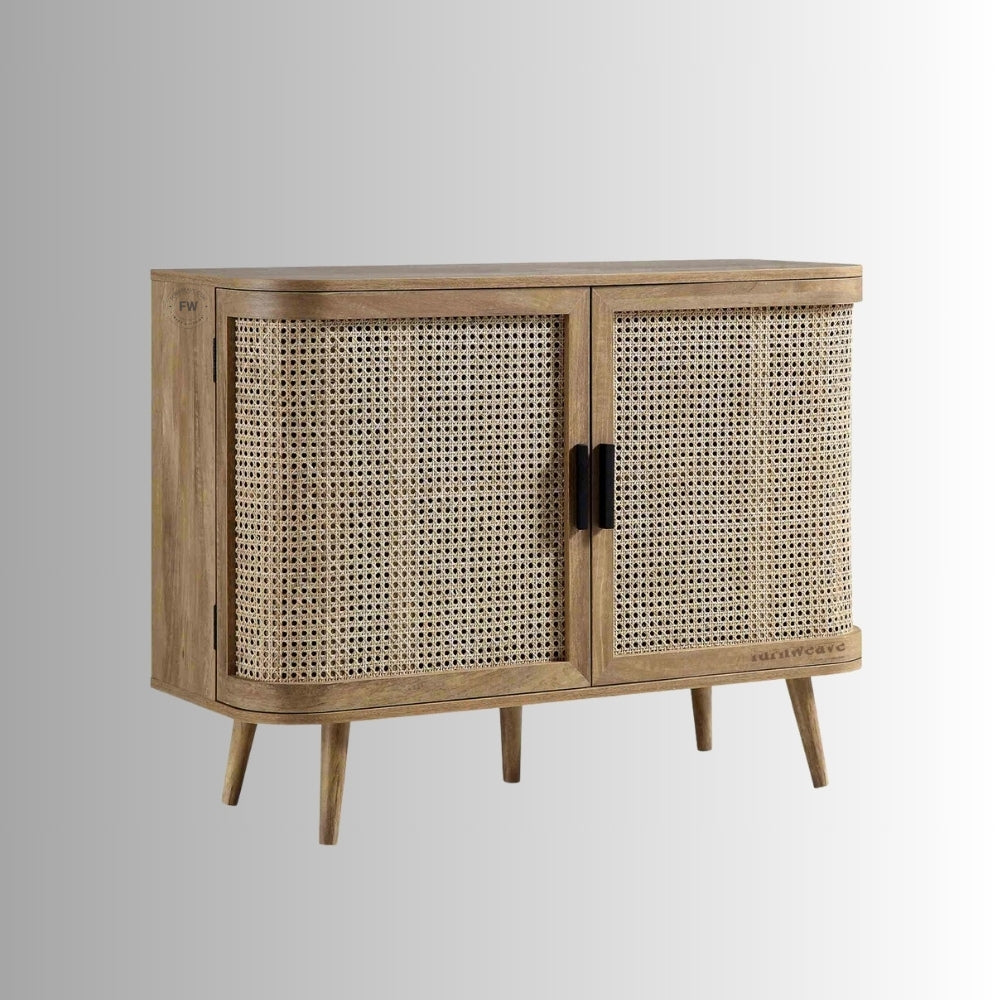 Dazel Wooden Rattan Cabinet (Light Walnut)