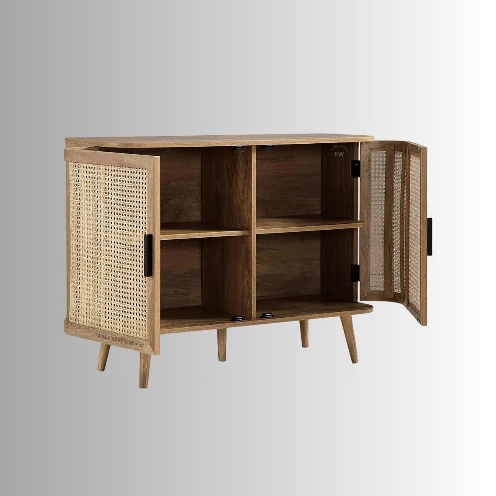 Dazel Wooden Rattan Cabinet (Light Walnut)