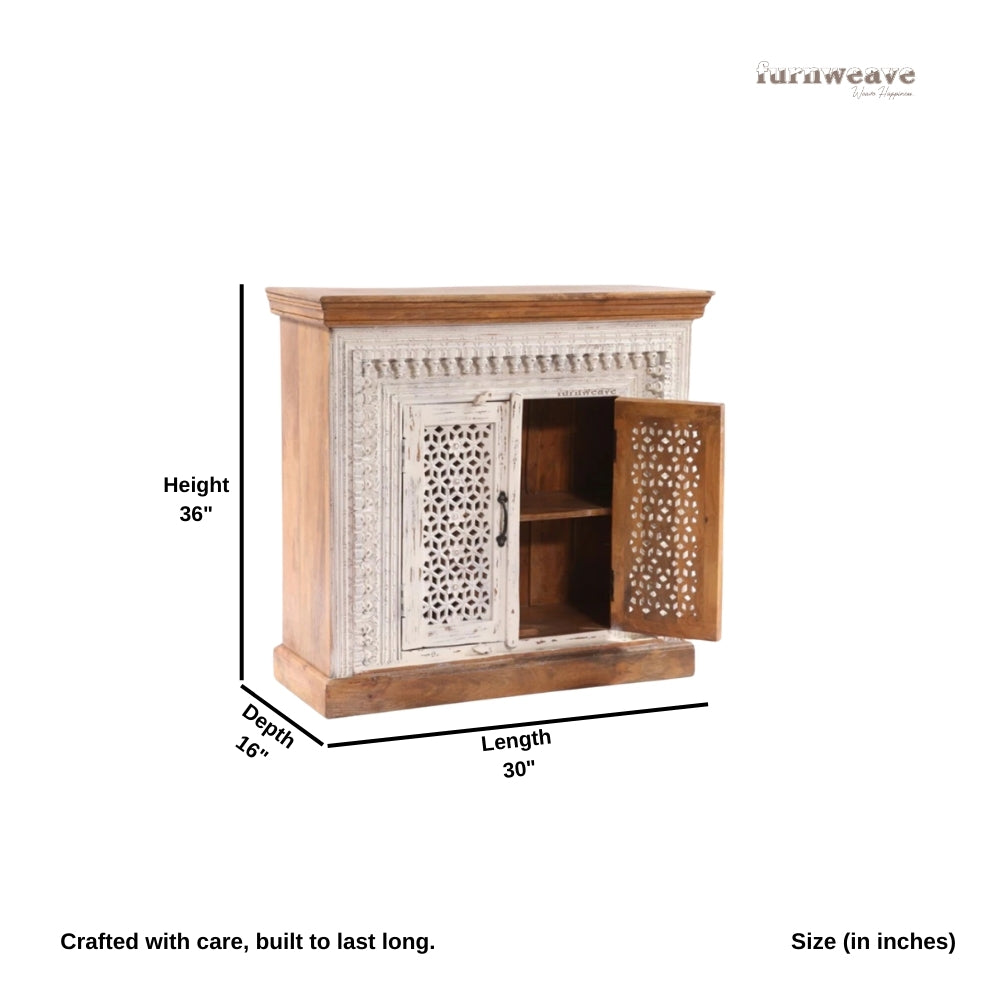 Eupera Wooden Carved Antique Cabinet (White Brown Distress)