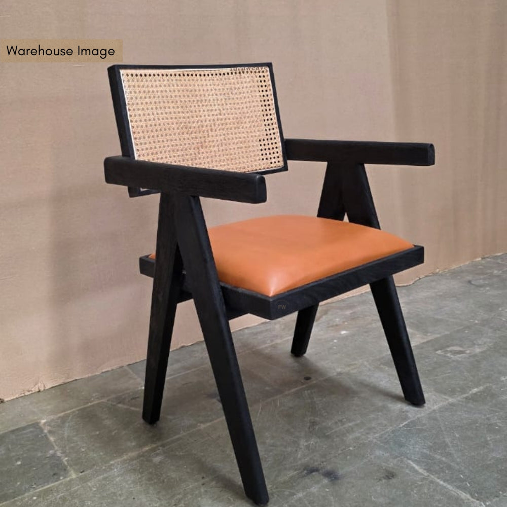 Chandigarh Wooden Rattan Chair (Black Texture)
