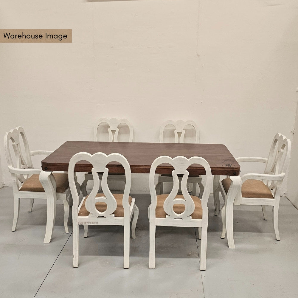 Turna Six Seater Dining Set (White Distress)