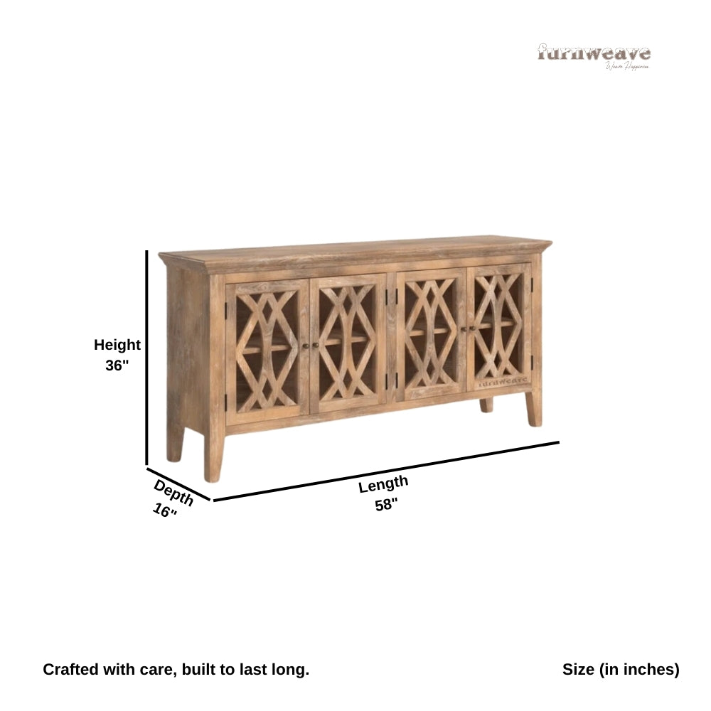 Kritam Wooden Designer Jali Sideboard (Natural Antique)